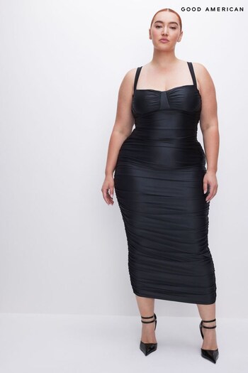 Good American Black Ruched Bust Cup Midi Dress (K90867) | £158