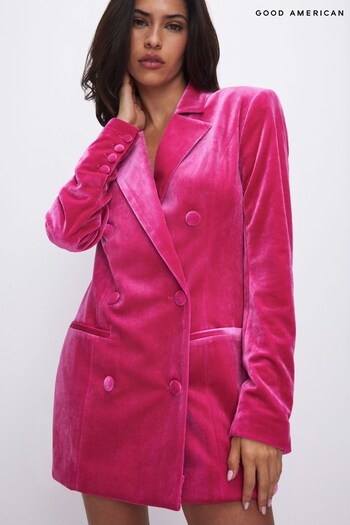Good American Pink Mini Velvet Exec Blazer Dress (K90874) | £196