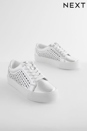 Silver Forever Comfort® Patent Lasercut Trainers (K90996) | £38