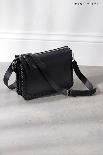 Mint Velvet Black Leather Crossbody Bag (K91116) | £129