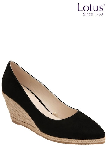 Lotus Black Wedge Espadrille Shoes (K91287) | £50