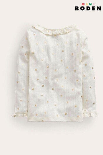 Boden Cream Ruffle Sparkle Pointelle T-Shirt (K91301) | £17 - £19