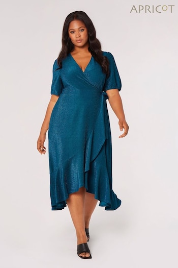Apricot Blue Sparkle Ruffle Wrap Dress (K91325) | £35