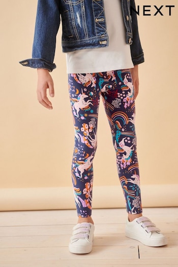 Navy Unicorn Rainbow Printed Leggings (3-16yrs) (K91363) | £5 - £10