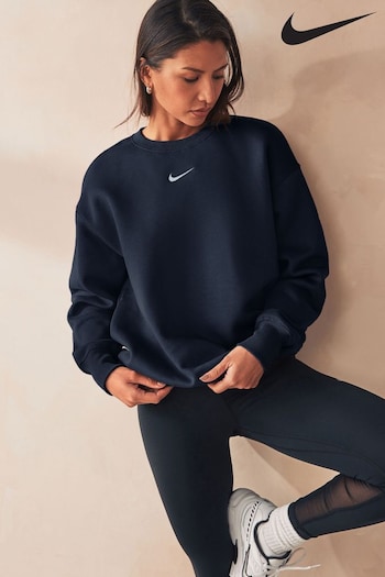 nike men Armory Navy Phoenix Fleece Oversized Mini Swoosh Crew Neck Sweatshirt (K91474) | £55