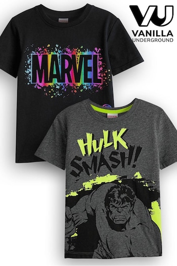 Vanilla Underground Black Boys Marvel T-Shirt 2 Pack (K91476) | £22