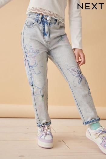 Blue Denim Mom Floral Printed Jeans (3-16yrs) (K91519) | £22 - £27