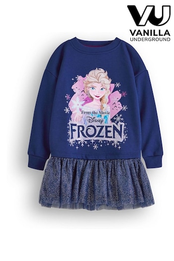 Vanilla Underground Blue Girls Frozen Longline Sweatshirt With Trim (K91532) | £20