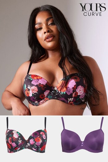 Yours Curve Purple Floral Padded  Bra 2 Pack (K91582) | £40