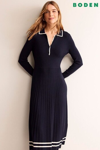 Boden Blue Mollie Pleated Knitted Dress (K91803) | £120