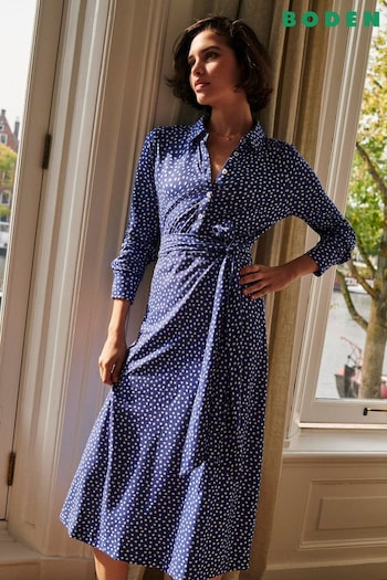 Boden Blue Spot Laura Jersey Midi Shirt Dress (K91816) | £90