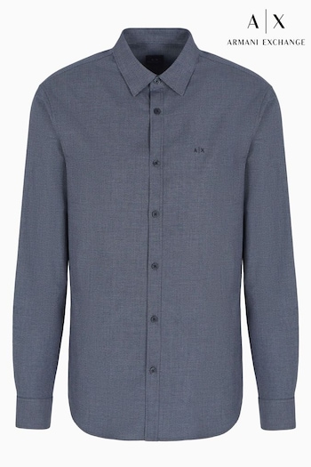 Armani Exchange Navy Houndtooth Long Sleeve 100% Cotton Shirt (K91868) | £105