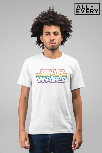 All + Every White Star Wars Colour Stripe Text Logo Mens T-Shirt (K92220) | £24