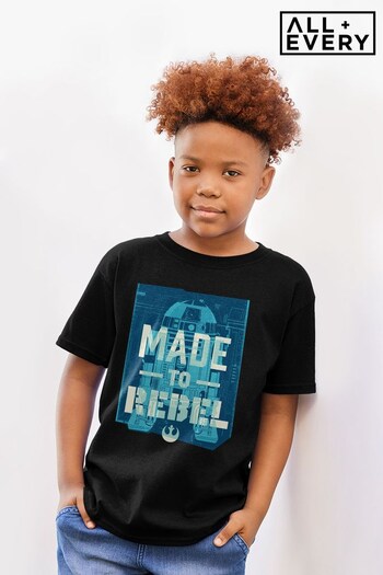 All + Every Black Star Wars R2D2 Made To Rebel Kids T-Shirt (K92251) | £18