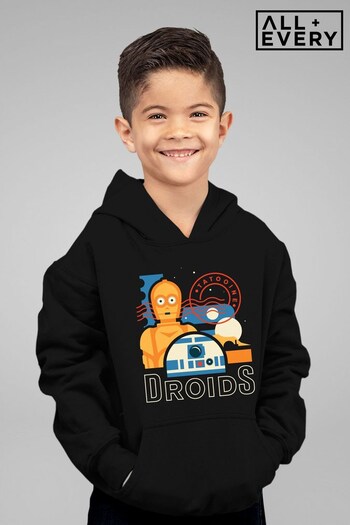 All + Every Black Star Wars Tatooine Droids C3PO And R2D2 Kids Hooded Sweatshirt (K92253) | £35
