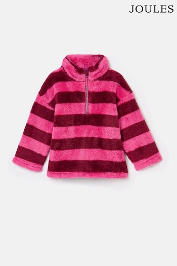 Joules Girls' Merridie Pink Stripe Half Zip Borg Fleece (K92290) | £24 - £27