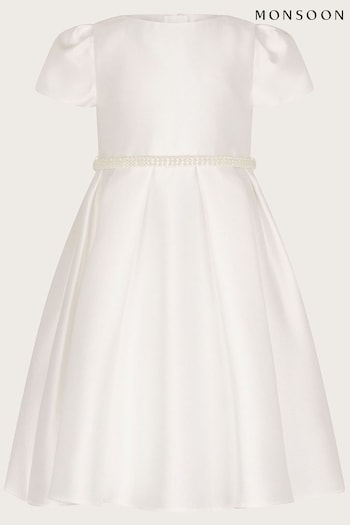 Monsoon White Henrietta Pearl Belt Dress (K92295) | £56 - £66