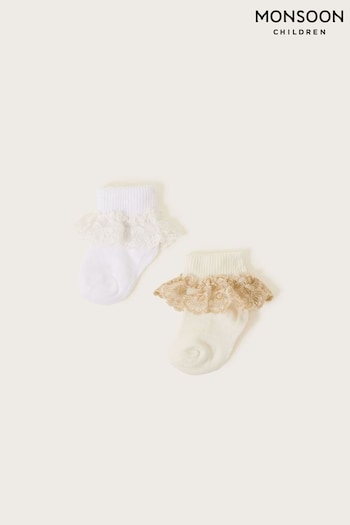 Monsoon Gold Baby Sparkle Lace Socks 2 Pack (K92302) | £10