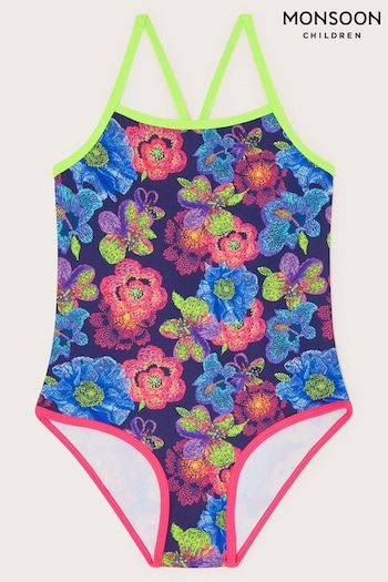 Monsoon Blue Sketch Floral Swimsuit (K92310) | £16 - £20