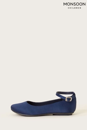 Monsoon Blue Ankle Strap Ballet Shoes (K92321) | £23 - £27