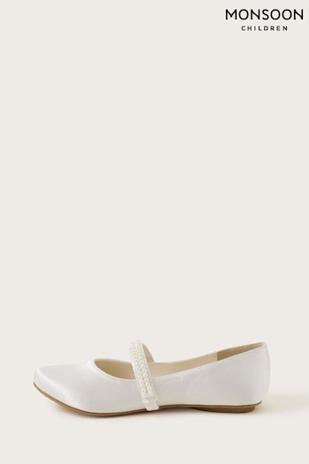 Monsoon Communion Pearl Strap White Ballerina Flats (K92324) | £23 - £27
