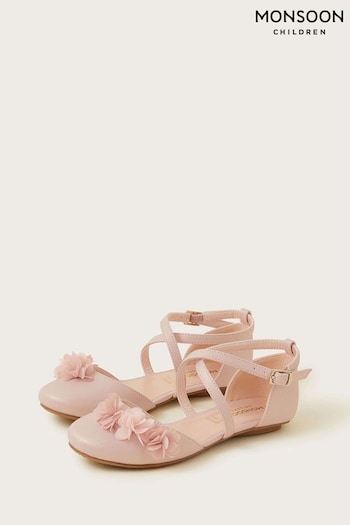 Monsoon Pink Pom Pom Shimmer Criss-Cross Ballerina Flats (K92341) | £26 - £30
