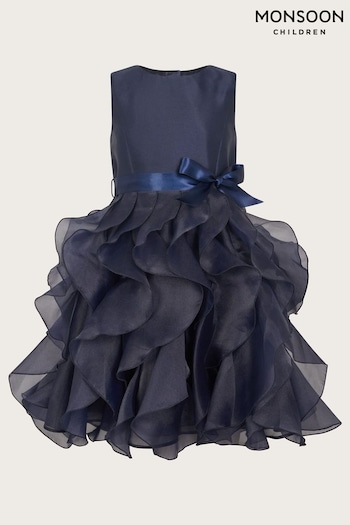 Monsoon Blue Duchess Twill Ruffle Dress (K92349) | £62 - £72