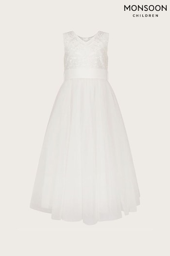 Monsoon White Bernadette Tulle Maxi Dress (K92360) | £60 - £70