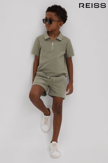 Reiss Pistachio Felix Junior Textured Cotton Half-Zip Polo Shirt (K92491) | £28