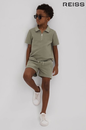 Reiss Pistachio Felix Junior Textured Cotton Half-Zip Polo Affluent Shirt (K92491) | £28