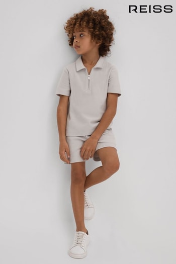 Reiss Silver Felix Junior Textured Cotton Half-Zip Polo Affluent Shirt (K92495) | £28