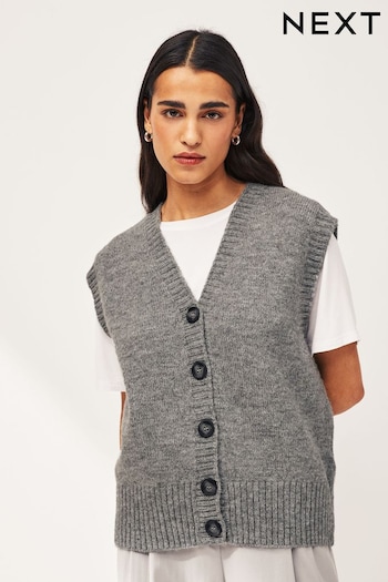 Grey Button Front Knitted Tank Top (K92498) | £35
