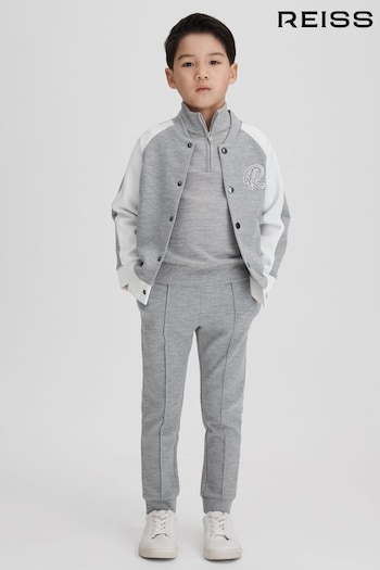 Reiss Soft Grey/White Pelham Jersey Varsity Jacket (K92499) | £40