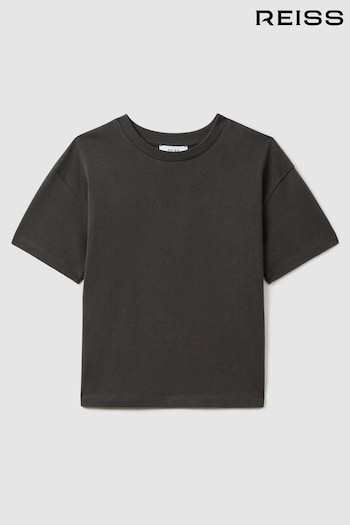 Reiss Washed Black Selby Teen Oversized Cotton Crew Neck T-Shirt (K92501) | £20