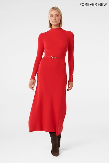 Forever New Red Brielle Fit and Flare Midi Pepe Dress (K92542) | £95