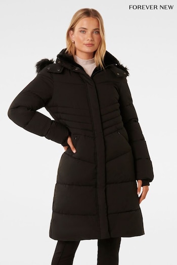 Forever New Black Grace Longline Puffer Coat (K92565) | £140