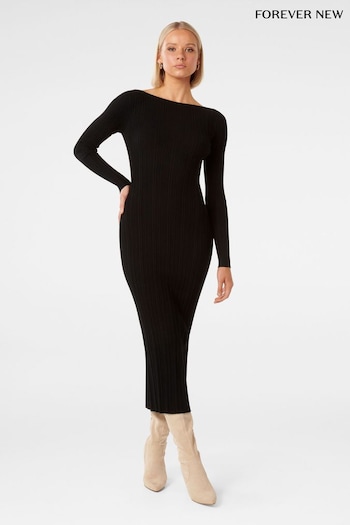 Forever New Black Evie Long Sleeve Rib Knit Dress (K92578) | £90