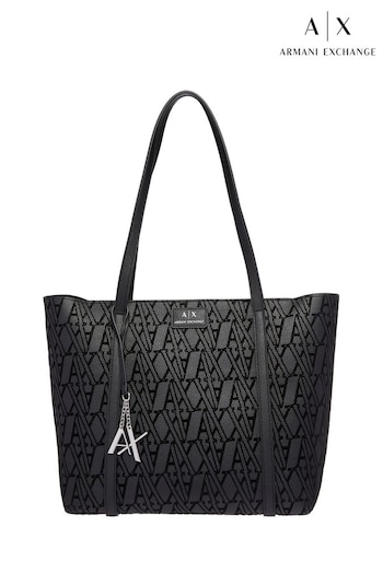 Armani Exchange Black Velvet Logo Shopping Black Bag (K92587) | £150