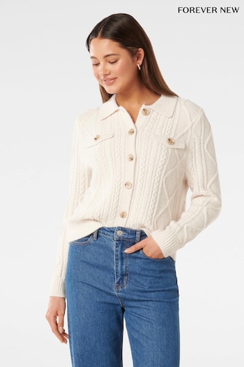 Forever New White Cassie Cable Knit Cardigan (K92592) | £90