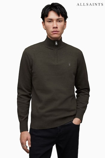 AllSaints Green Kilburn Zip Funnel Neck Sweater (K92602) | £99