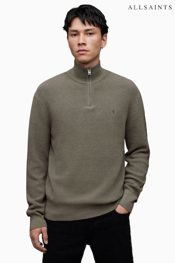 AllSaints Grey Aspen Zip Funnel Neck Sweater (K92611) | £99