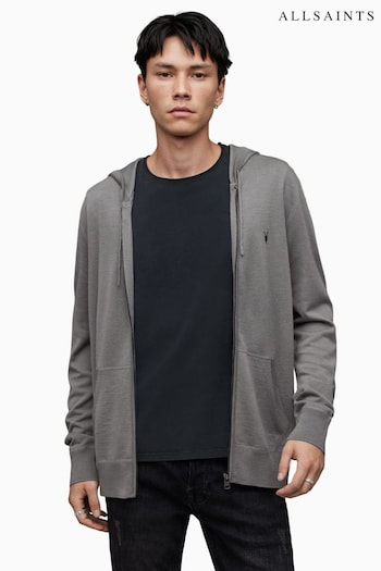 AllSaints Grey Black Mode Merino Zip Hoodie (K92645) | £99