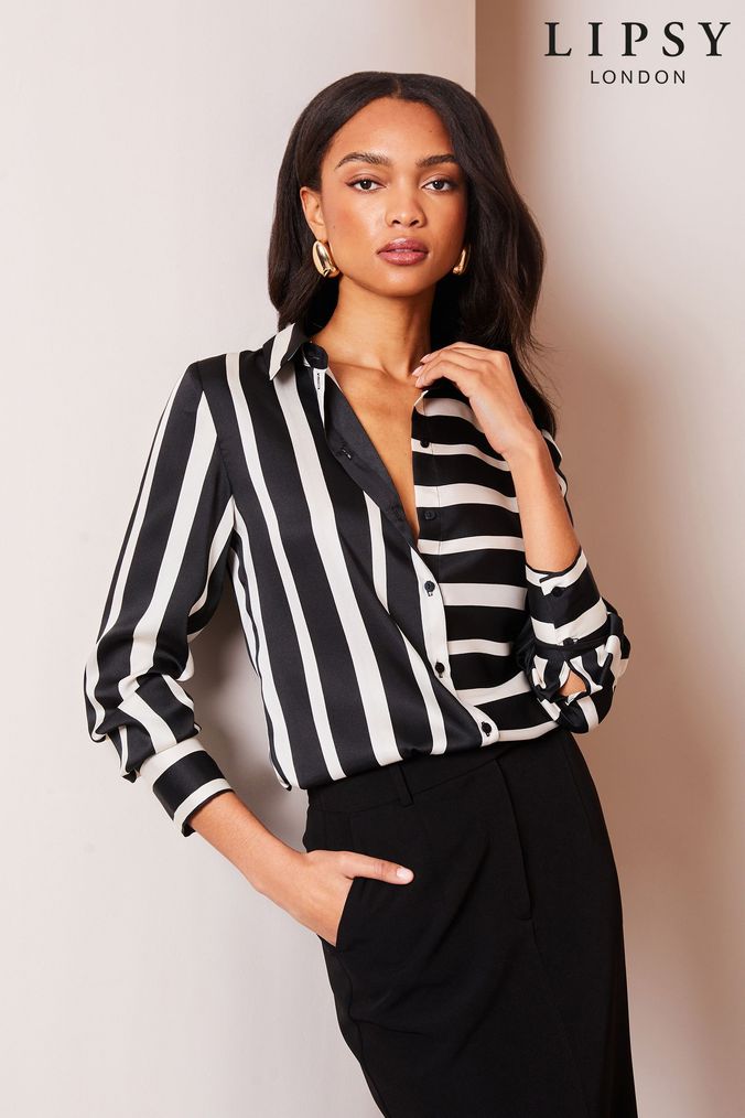 Black and white striped blouse top