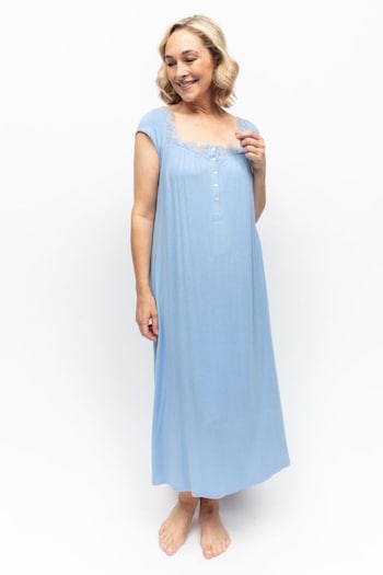 Nora Rose Blue Jersey Long Nightdress (K92729) | £40