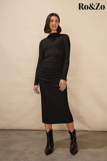 Ro&Zo Petite Rib Jersey Belted Black Dress (K92730) | £99