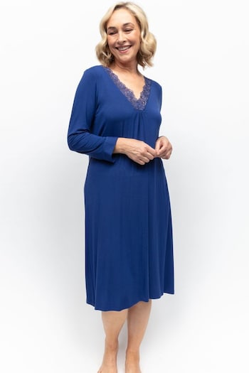 Nora Rose Light Blue Jersey Long Nightdress (K92733) | £40