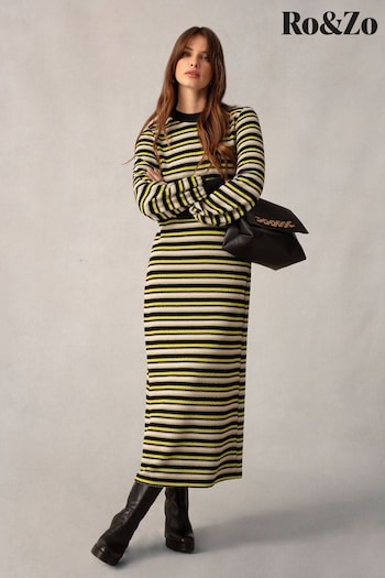 Ro&Zo Green Textured Stripe Knitted Dress (K92746) | £89