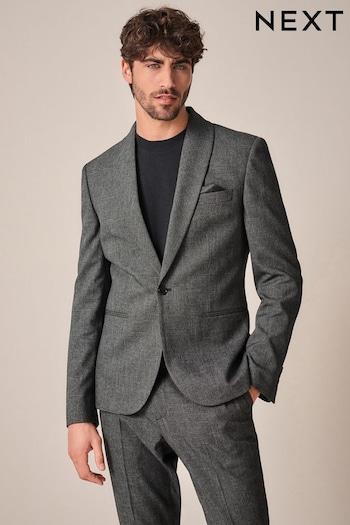 Grey Tailored Fit Textured Shawl Lapel Suit Jacket (K92754) | £84