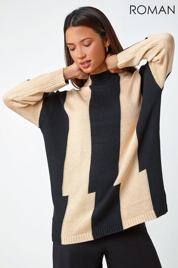 Roman Brown Split Stripe High Neck Stretch Jumper (K92861) | £42