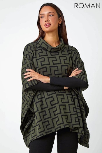 Roman Green Geometric Print Stretch Knit Poncho (K92885) | £36